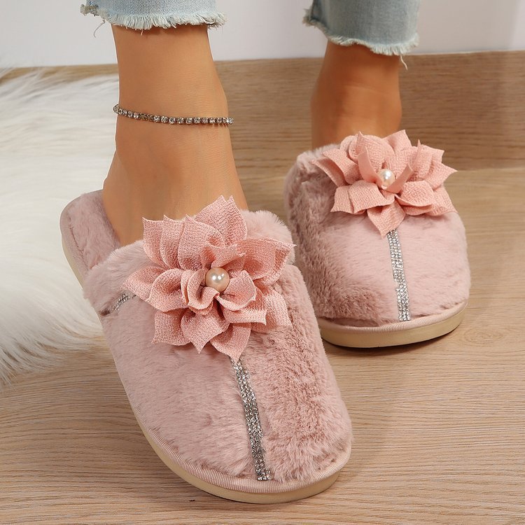 Luxuries Women's Bag Head Warm Flower Cotton Slippers