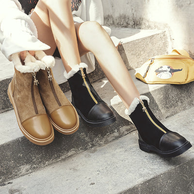 Velvet front zipper Martin boots