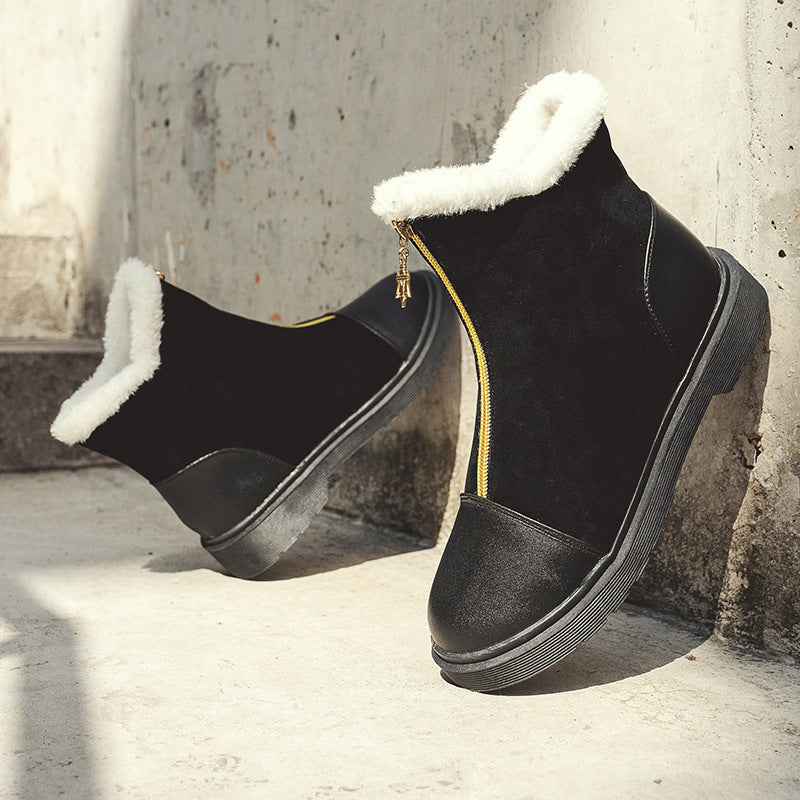 Velvet front zipper Martin boots