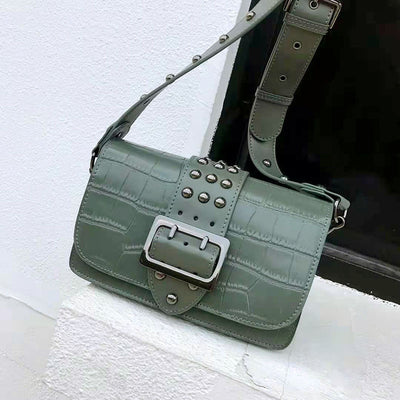 Rivet Leather Buckle Small Square Bag