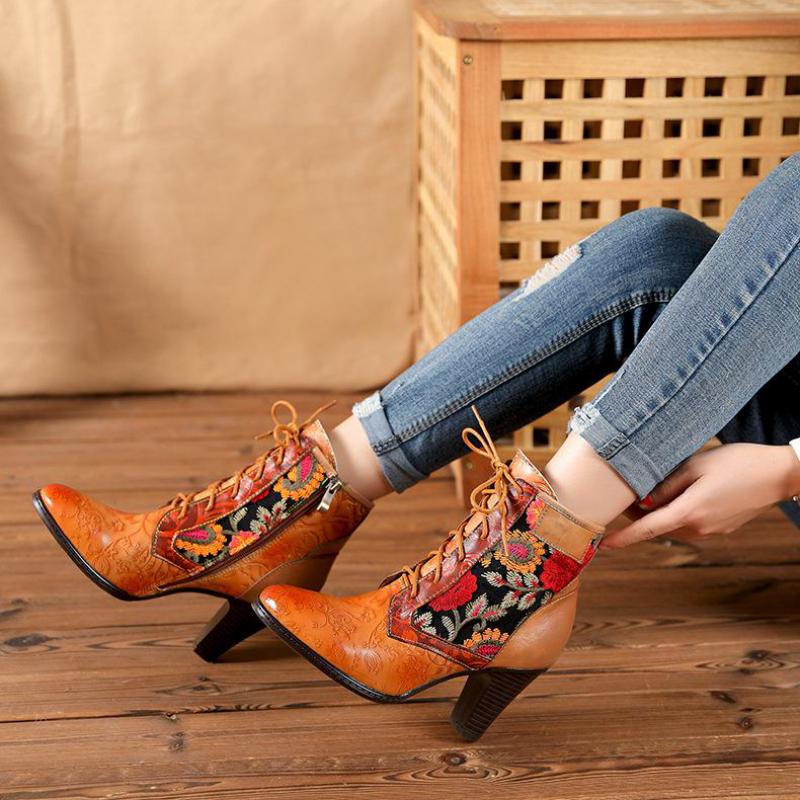 Cowhide Original Retro Pointed Stiletto Mid-tube Boots
