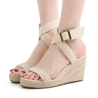 Ladies Wedge Heel New European And American Hand-Woven Platform Sandals