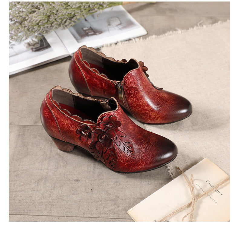 Retro Women's Fashion Side Zipper High Heels