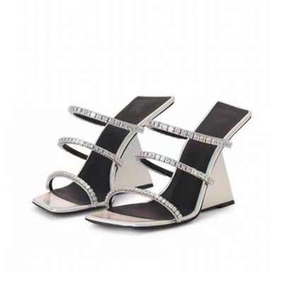 Patent Leather Square Toe Wedge Slippers