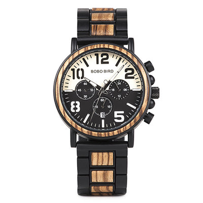 Wooden quartz watch three eye multi function men's Watch