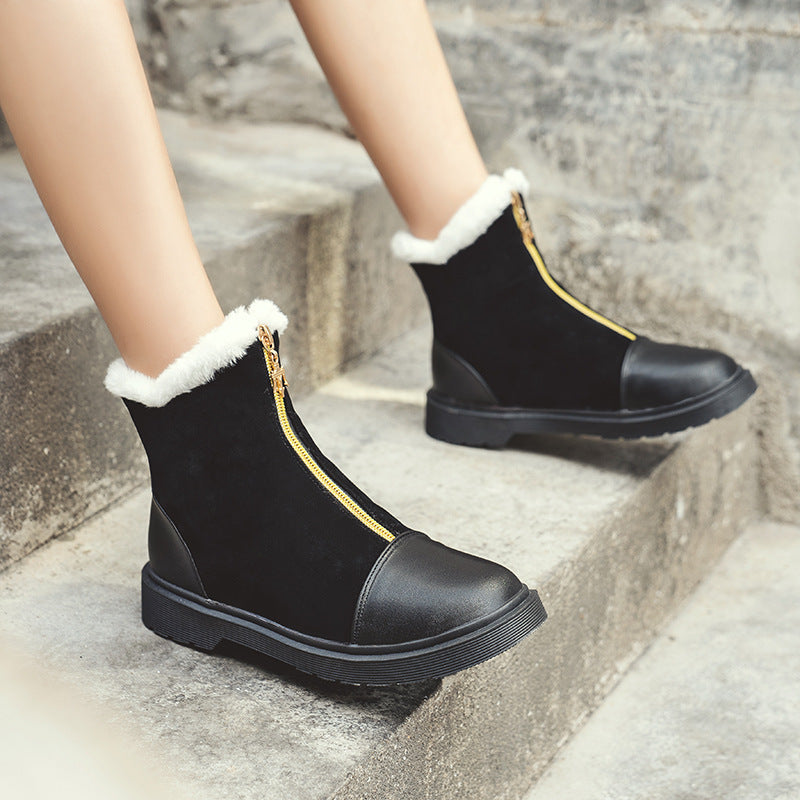 Velvet front zipper Martin boots
