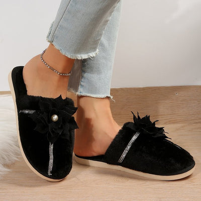 Luxuries Women's Bag Head Warm Flower Cotton Slippers