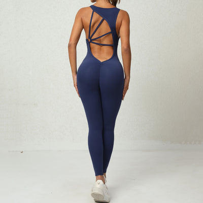 Yoga Jumpsuit V-shaped Back Design Sleeveless Fitness Running Sportswear