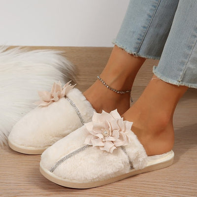 Luxuries Women's Bag Head Warm Flower Cotton Slippers