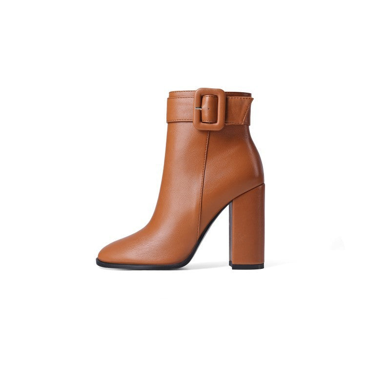 Belt Buckle Thick Heel Women European And American Fashion Boots