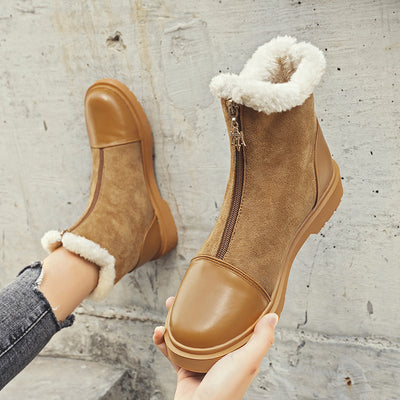 Velvet front zipper Martin boots