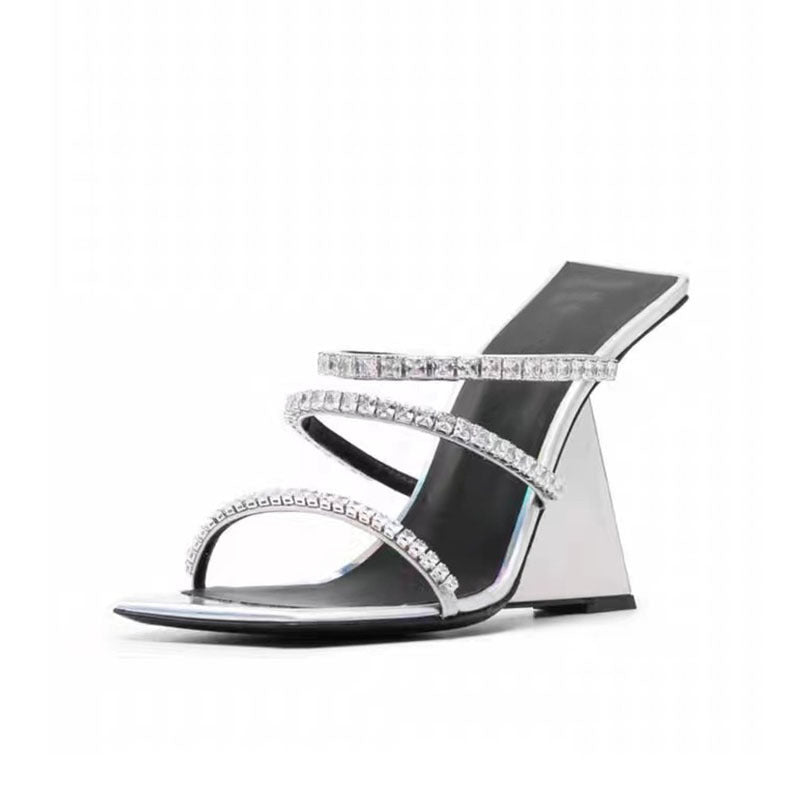 Patent Leather Square Toe Wedge Slippers
