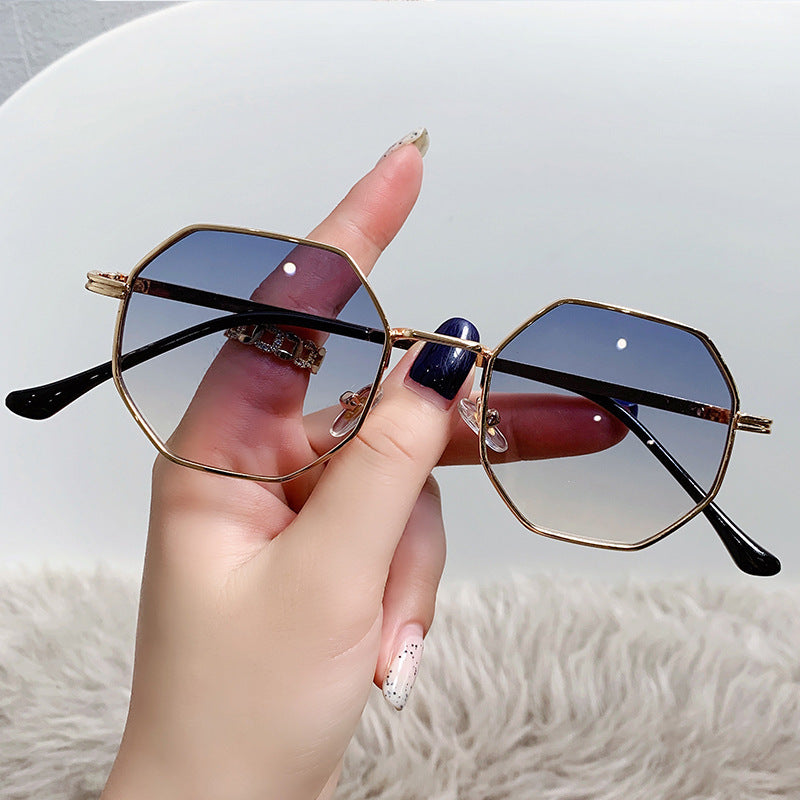 Metal Brown Retro Polygonal Sunglasses