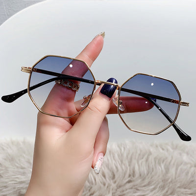 Metal Brown Retro Polygonal Sunglasses