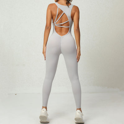 Yoga Jumpsuit V-shaped Back Design Sleeveless Fitness Running Sportswear