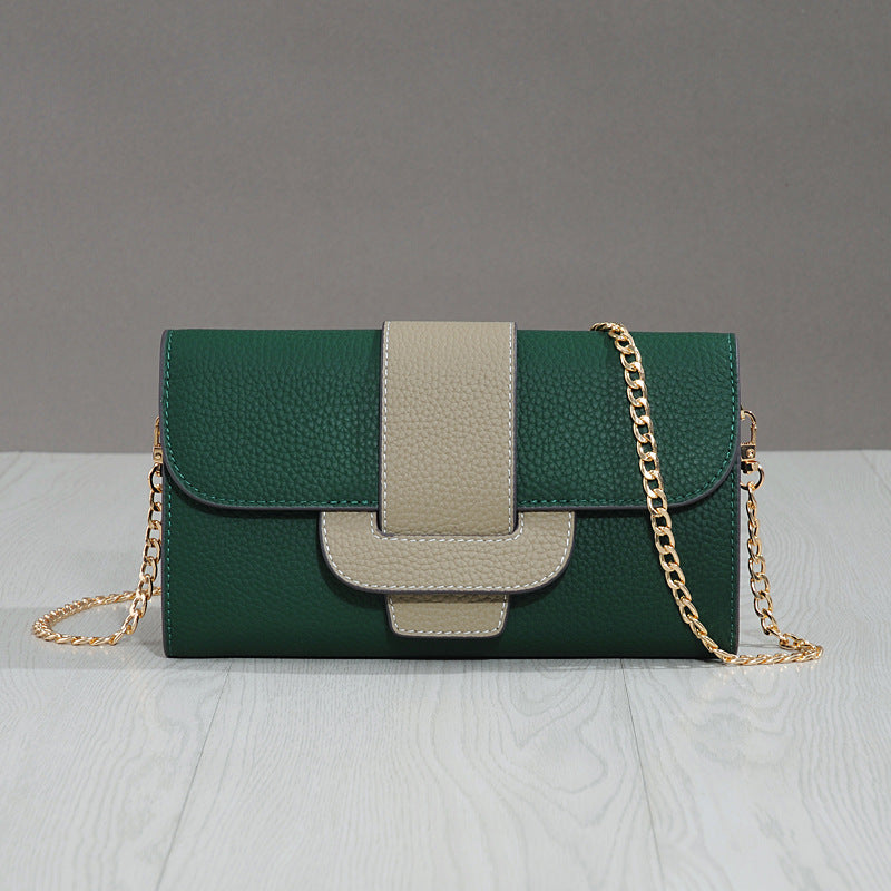 Genuine Leather Lychee Pattern Shoulder Bag Clutch