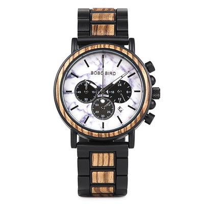 Wooden quartz watch three eye multi function men's Watch