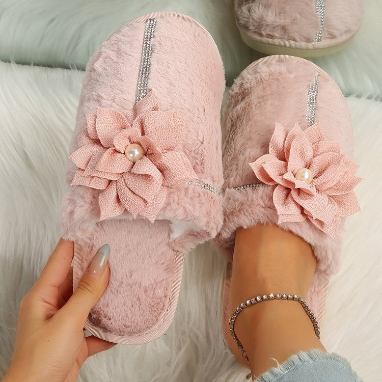 Luxuries Women's Bag Head Warm Flower Cotton Slippers