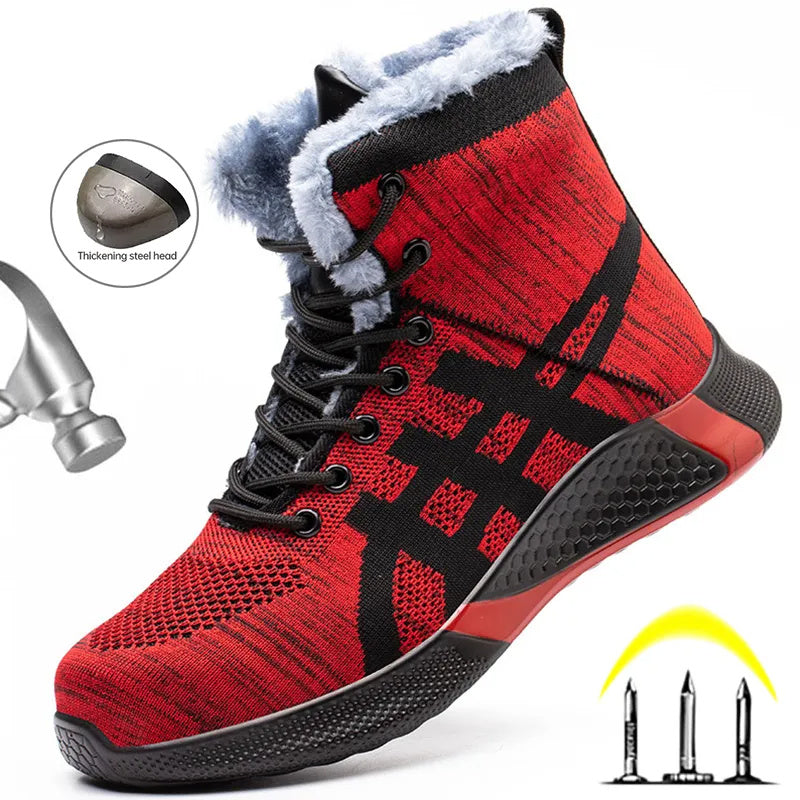 Warm Thickened Breathable Lace-up Safety Shoes