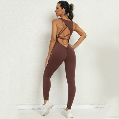 Yoga Jumpsuit V-shaped Back Design Sleeveless Fitness Running Sportswear