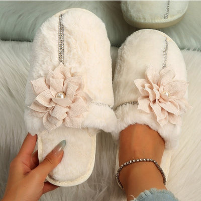 Luxuries Women's Bag Head Warm Flower Cotton Slippers