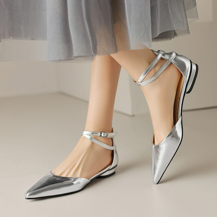 Cross Buckle Hollow Genuine Leather Pumps