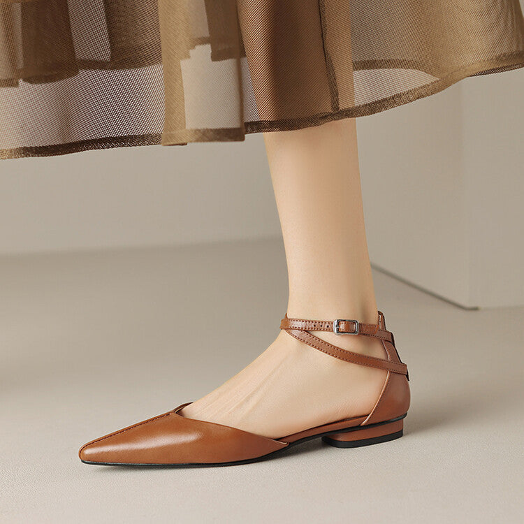 Cross Buckle Hollow Genuine Leather Pumps