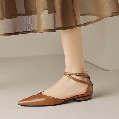 Cross Buckle Hollow Genuine Leather Pumps
