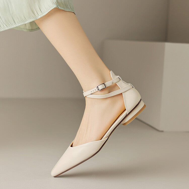Cross Buckle Hollow Genuine Leather Pumps