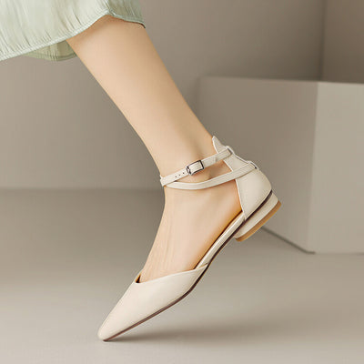 Cross Buckle Hollow Genuine Leather Pumps