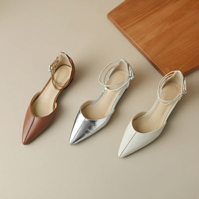 Cross Buckle Hollow Genuine Leather Pumps