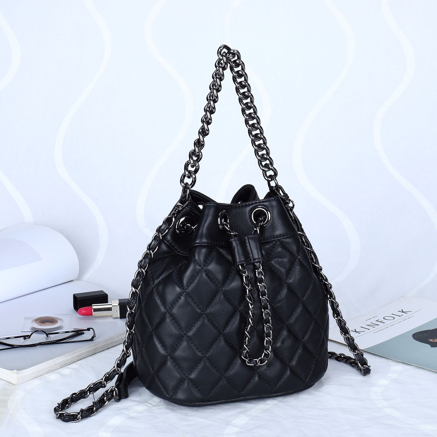 Full Sheepskin Fashionable Bucket Genuine Leather Crossbody Bag