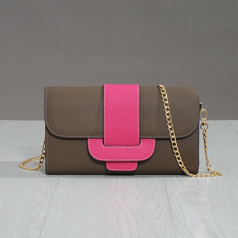 Genuine Leather Lychee Pattern Shoulder Bag Clutch