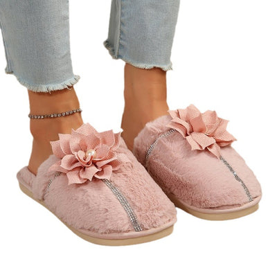 Luxuries Women's Bag Head Warm Flower Cotton Slippers