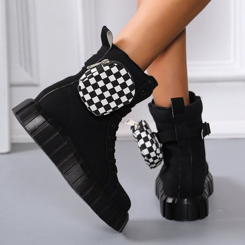 Punk Ankle Boots With Belt Buckle Pocket Designer