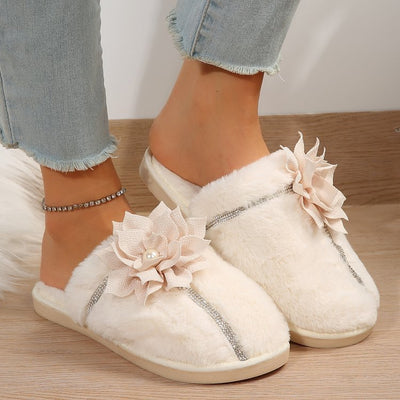 Luxuries Women's Bag Head Warm Flower Cotton Slippers