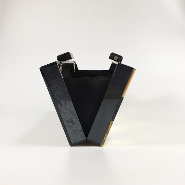 Vintage Sequined Acrylic Evening Geometric Check Panel Clutch