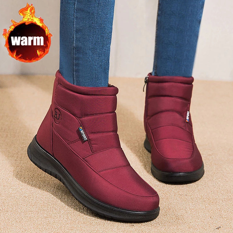 Women Non-slip Waterproof Snow Flat Heels Warm Boots