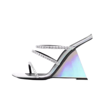 Patent Leather Square Toe Wedge Slippers