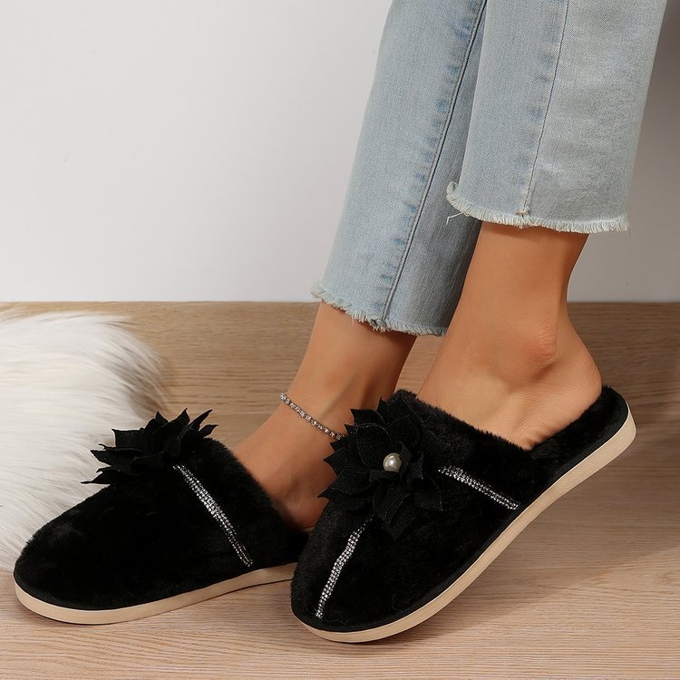 Luxuries Women's Bag Head Warm Flower Cotton Slippers