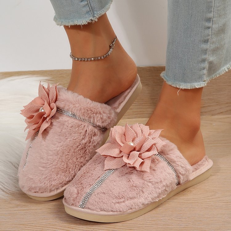Luxuries Women's Bag Head Warm Flower Cotton Slippers